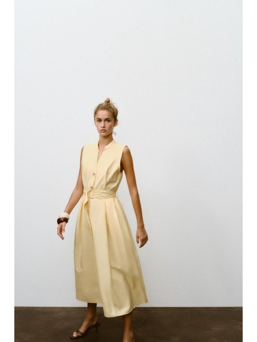 Zara Womens Poplin Belted Midi Dress M Medium Butter Flared Hem 5029/128 NWT - Picture 2 of 15